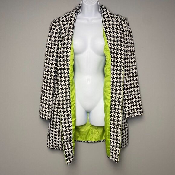 Vintage AS.HRO Houndstooth Neon Green Women's Retro Peacoat Jacket Size 16 - Picture 3 of 7